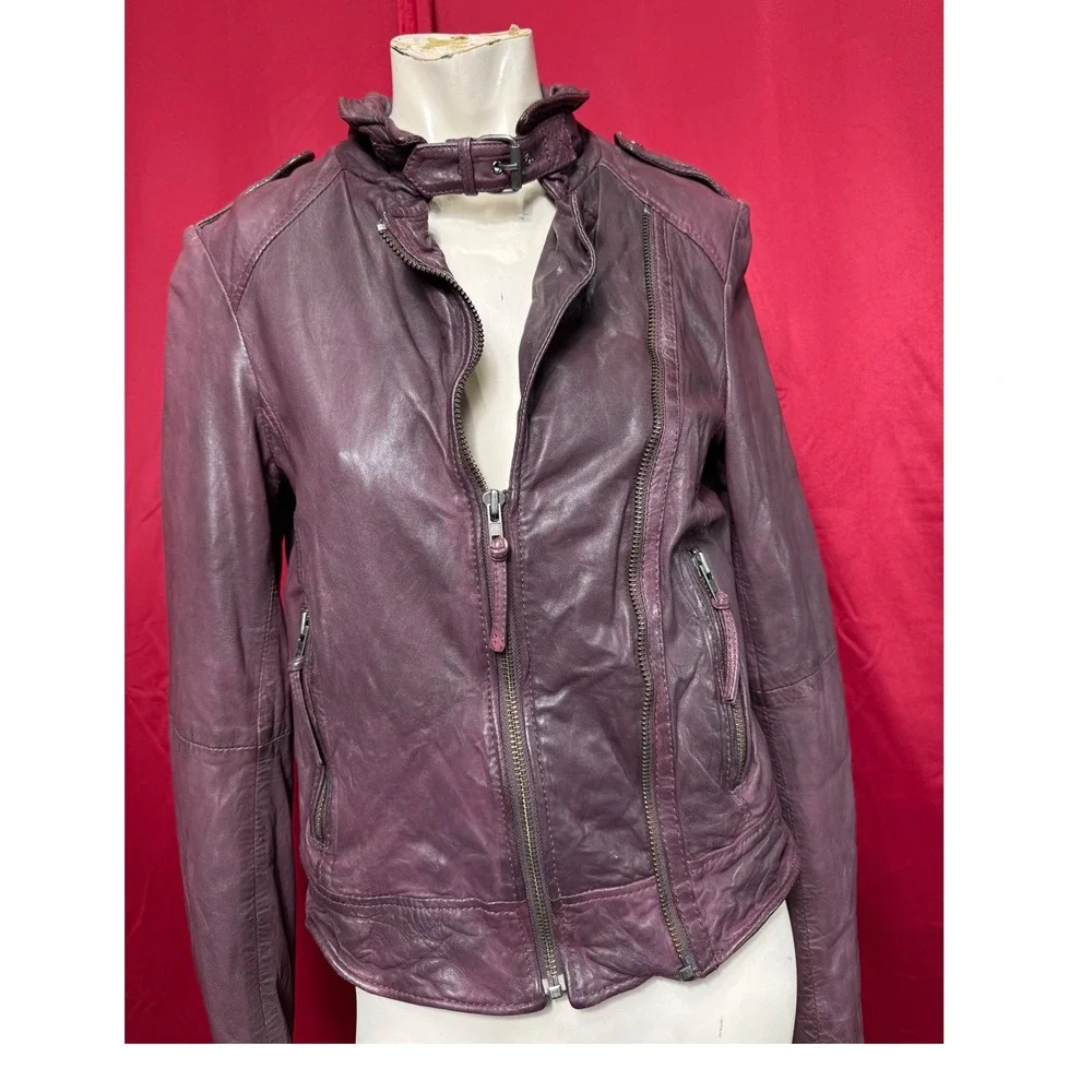 Muubaa Y2K Lamb Leather Biker Jacket Buckle Neck Purple Size 6